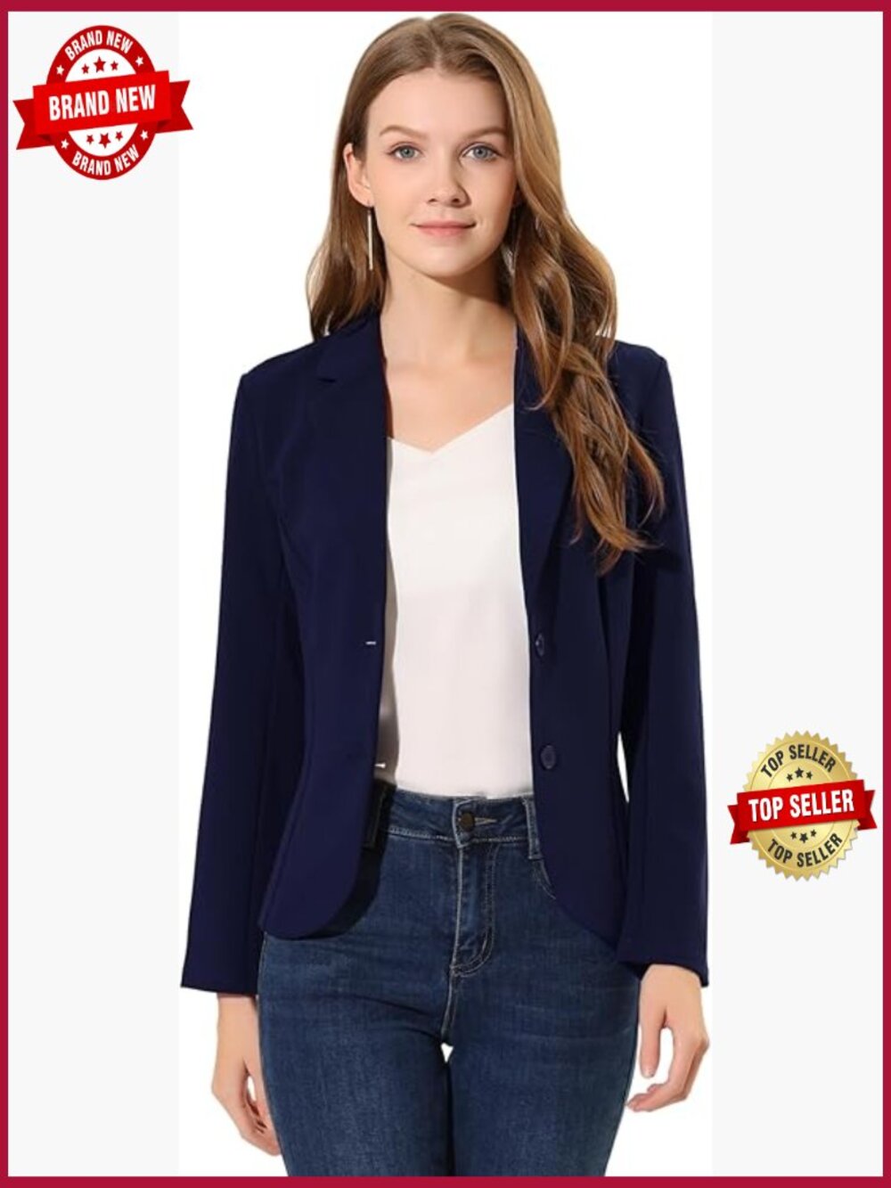 Women's Stretch Blazer Notch Lapel Long Sleeve Suit Jacket Work Office Business